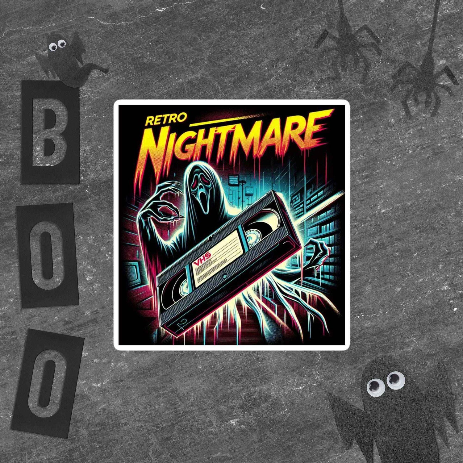 Retro Nightmare Bubble Free Sticker w/ Halloween backdrop