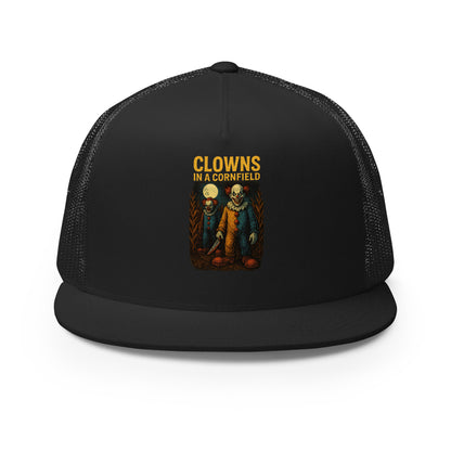 Clowns in a Cornfield Trucker Cap  from Rare Plus Apparel – unique movie & pop culture inspired design.