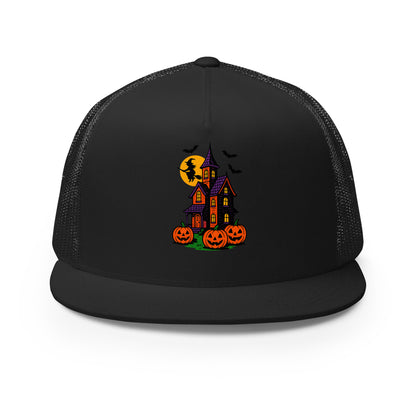 Haunted Halloween House Trucker Cap  from Rare Plus Apparel – unique movie & pop culture inspired design.