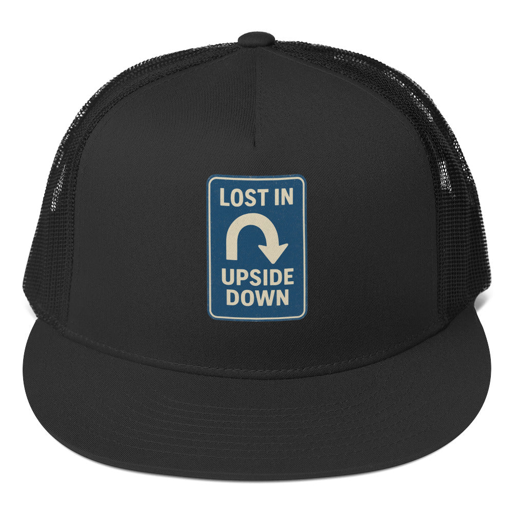 Lost in the Upside Down Trucker Cap  from Rare Plus Apparel – unique movie & pop culture inspired design.