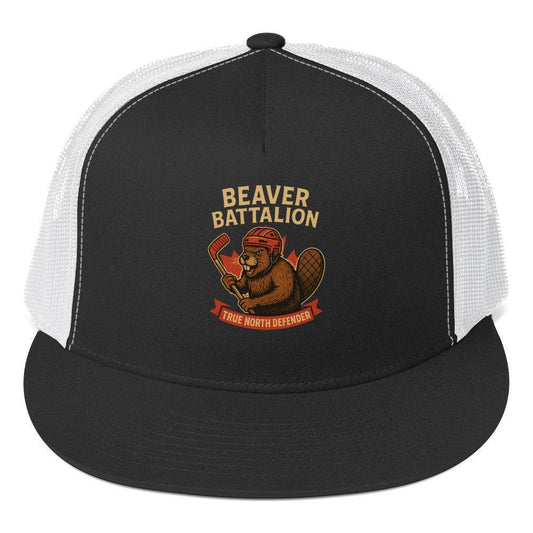 Beaver Battalion – True North Defender Trucker Cap  from Rare Plus Apparel – unique movie & pop culture inspired design.
