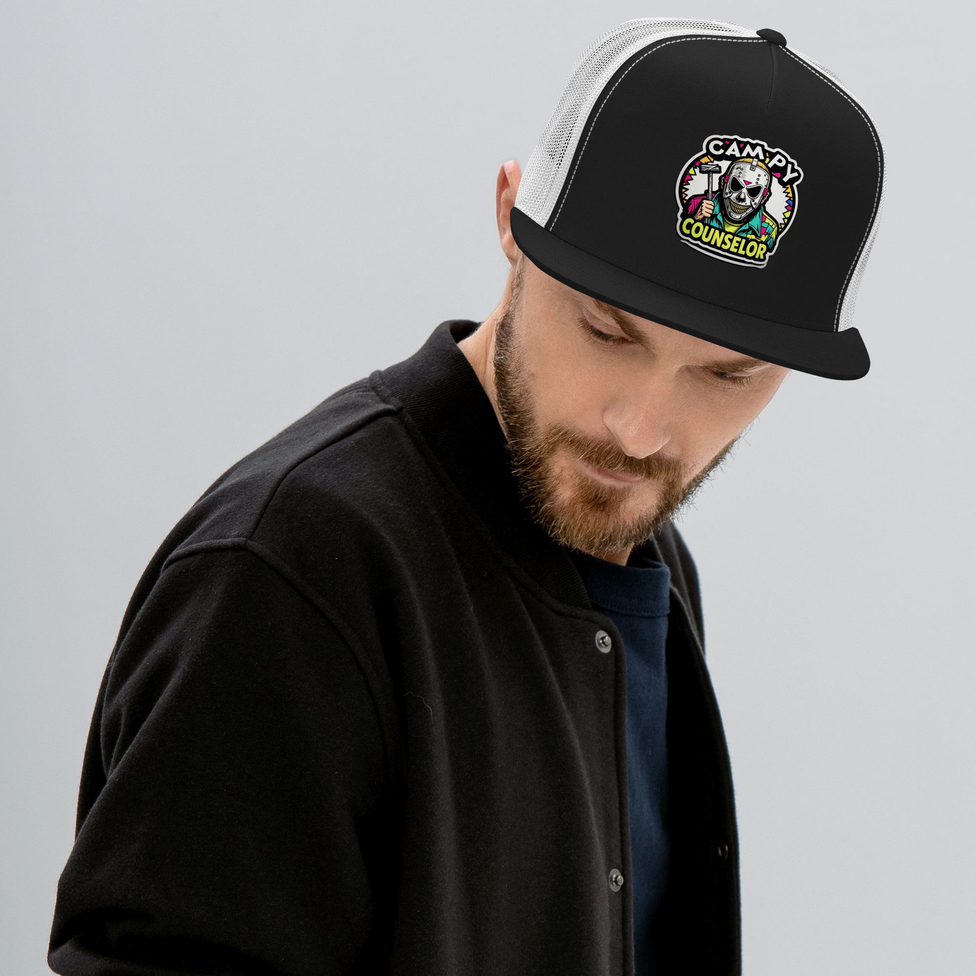 Campy Counselor Trucker Cap  from Rare Plus Apparel – unique movie & pop culture inspired design.