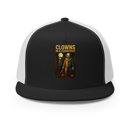Clowns in a Cornfield Trucker Cap  from Rare Plus Apparel – unique movie & pop culture inspired design.