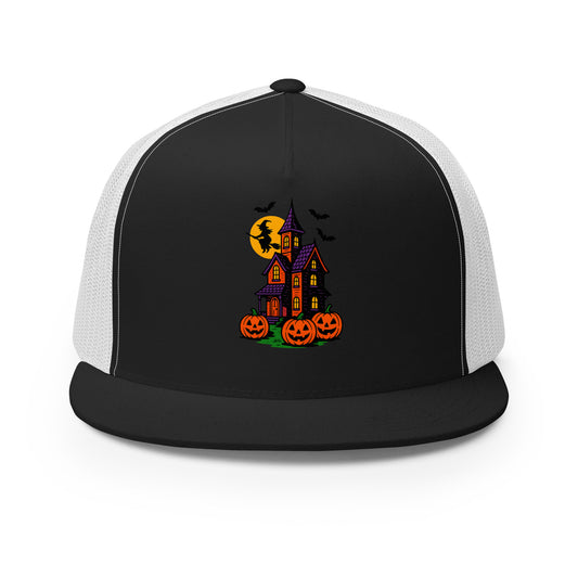 Haunted Halloween House Trucker Cap  from Rare Plus Apparel – unique movie & pop culture inspired design.