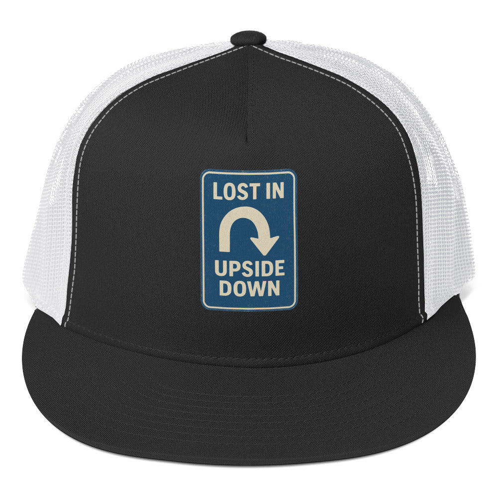 Lost in the Upside Down Trucker Cap  from Rare Plus Apparel – unique movie & pop culture inspired design.