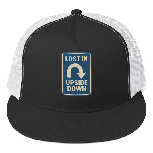 Lost in the Upside Down Trucker Cap  from Rare Plus Apparel – unique movie & pop culture inspired design.