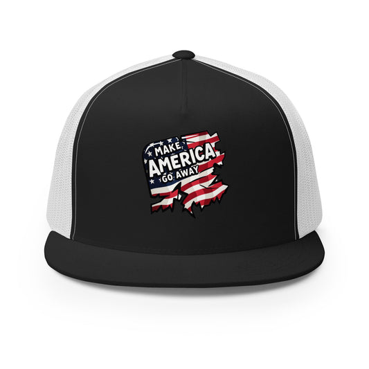 MAGA “Make America Go Away” Trucker Cap  from Rare Plus Apparel – unique movie & pop culture inspired design.