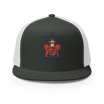 Not 51st State Mountie Trucker Cap  from Rare Plus Apparel – unique movie & pop culture inspired design.