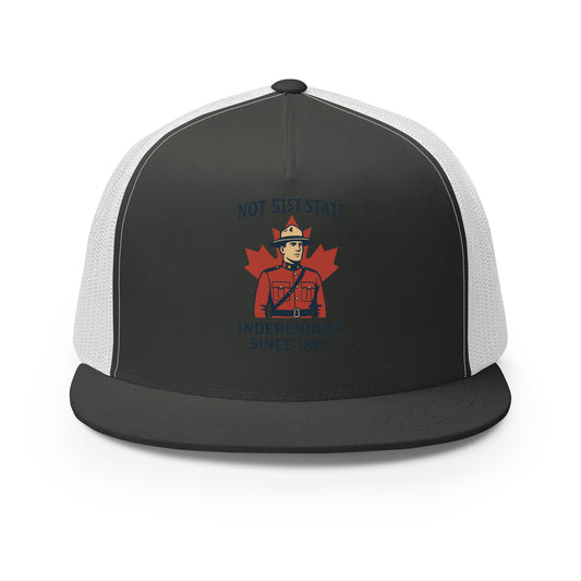 Not 51st State Mountie Trucker Cap  from Rare Plus Apparel – unique movie & pop culture inspired design.