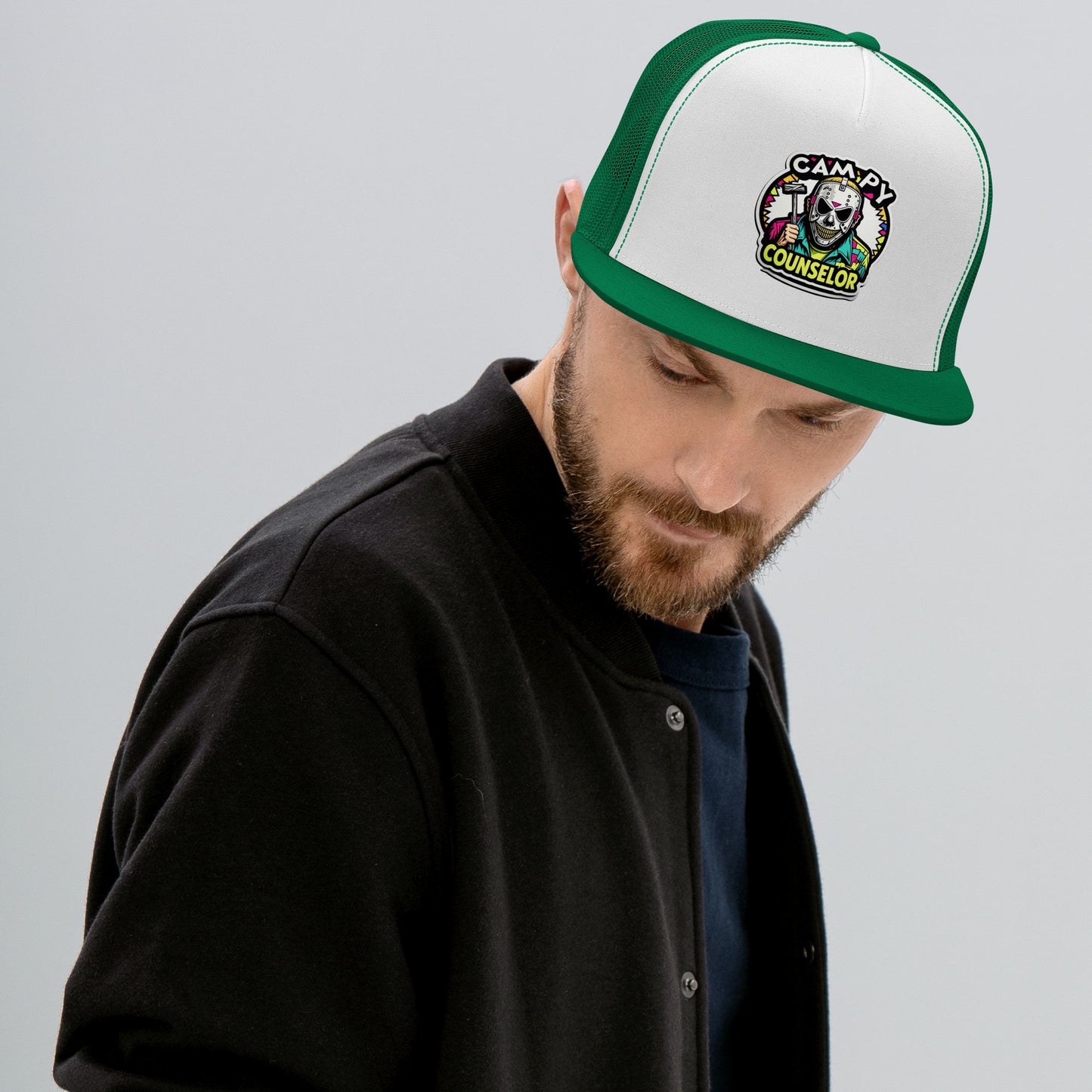 Campy Counselor Trucker Cap  from Rare Plus Apparel – unique movie & pop culture inspired design.