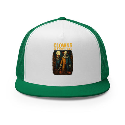 Clowns in a Cornfield Trucker Cap  from Rare Plus Apparel – unique movie & pop culture inspired design.