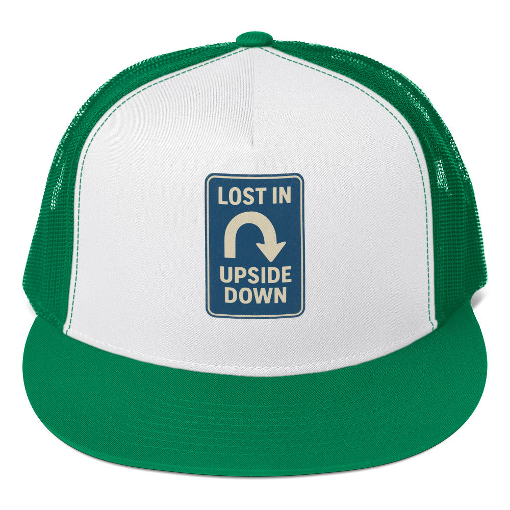 Lost in the Upside Down Trucker Cap  from Rare Plus Apparel – unique movie & pop culture inspired design.