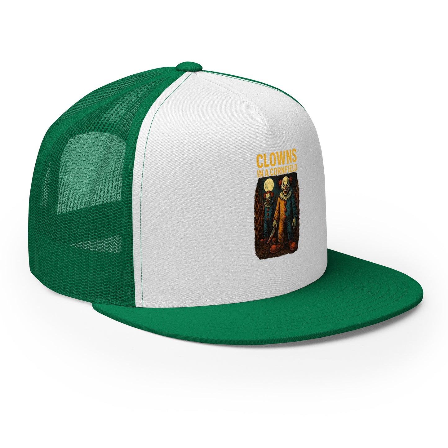 Clowns in a Cornfield Trucker Cap  from Rare Plus Apparel – unique movie & pop culture inspired design.