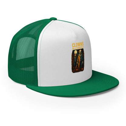 Clowns in a Cornfield Trucker Cap  from Rare Plus Apparel – unique movie & pop culture inspired design.
