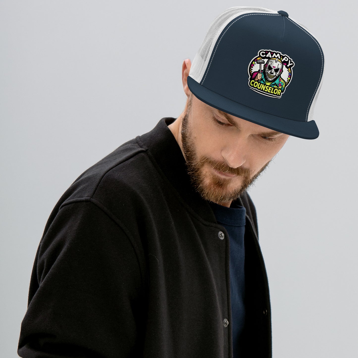 Campy Counselor Trucker Cap  from Rare Plus Apparel – unique movie & pop culture inspired design.