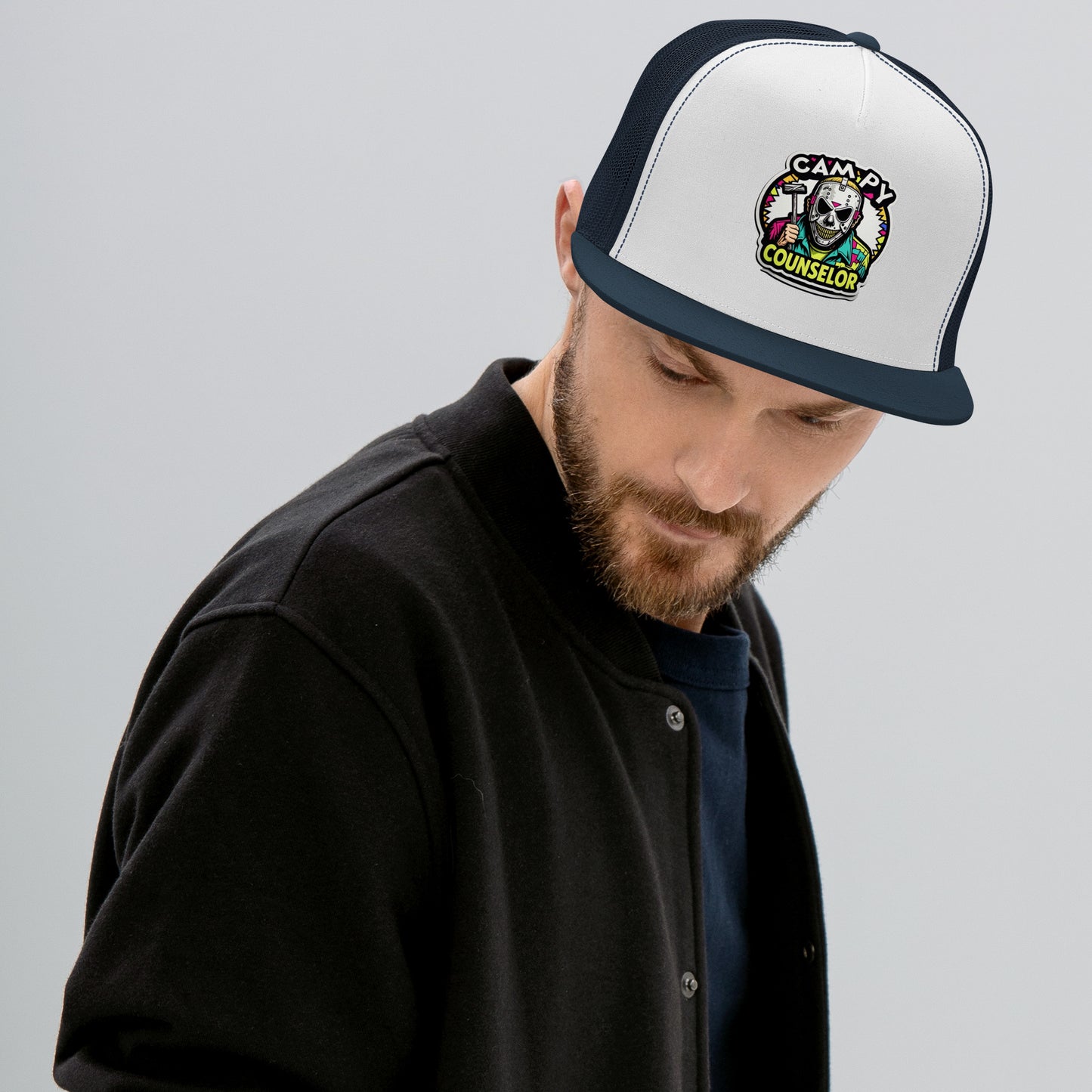 Campy Counselor Trucker Cap  from Rare Plus Apparel – unique movie & pop culture inspired design.