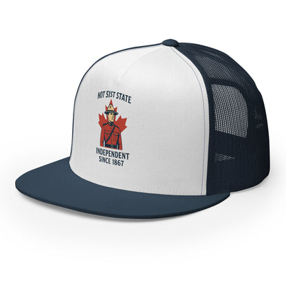 Not 51st State Mountie Trucker Cap  from Rare Plus Apparel – unique movie & pop culture inspired design.