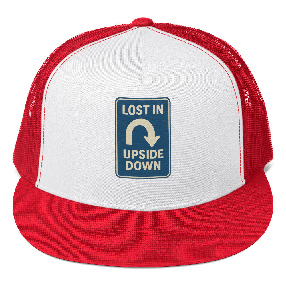Lost in the Upside Down Trucker Cap  from Rare Plus Apparel – unique movie & pop culture inspired design.