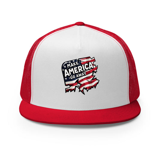 MAGA “Make America Go Away” Trucker Cap  from Rare Plus Apparel – unique movie & pop culture inspired design.