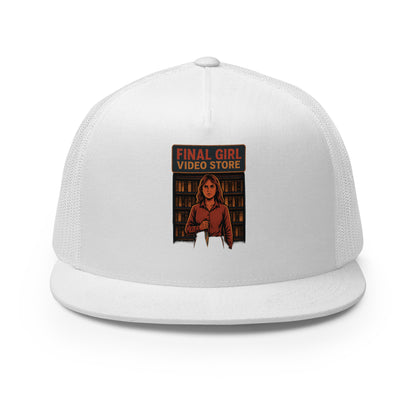 Final Girl Video Store Trucker Cap  from Rare Plus Apparel – unique movie & pop culture inspired design.