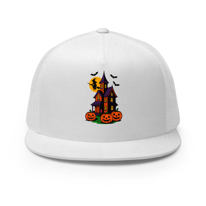 Haunted Halloween House Trucker Cap  from Rare Plus Apparel – unique movie & pop culture inspired design.