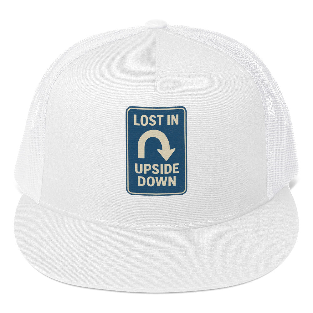 Lost in the Upside Down Trucker Cap  from Rare Plus Apparel – unique movie & pop culture inspired design.