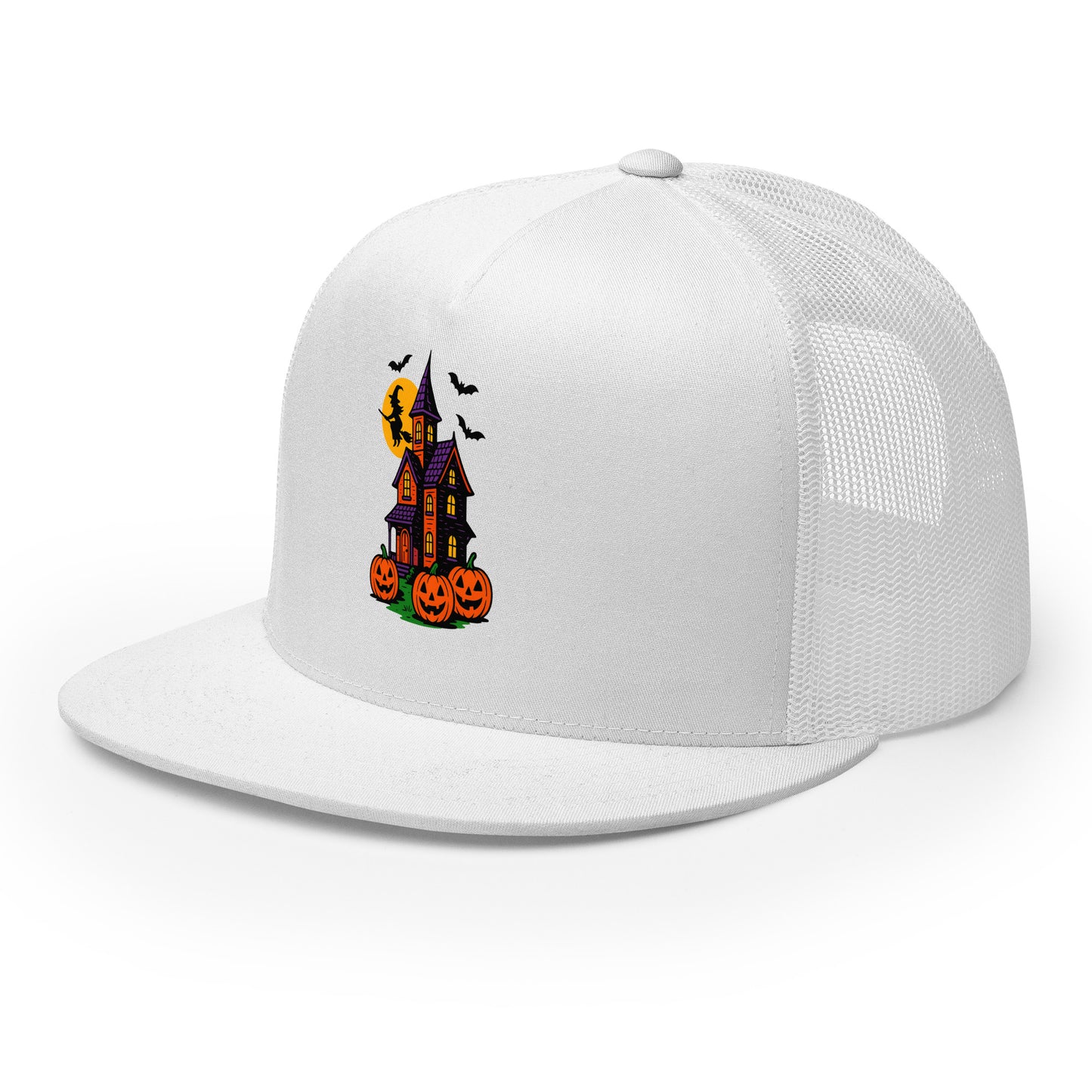 Haunted Halloween House Trucker Cap  from Rare Plus Apparel – unique movie & pop culture inspired design.
