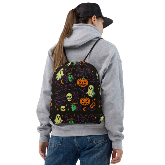 Haunted Halloween Havoc 80s Icon All-Over Print Drawstring bag