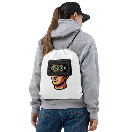 Tape Head Retro VHS Horror Design Drawstring bag