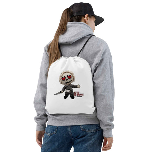 Heart Eyes Love is Blind Drawstring bag