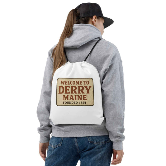 Welcome to Derry, Maine: Founded 1851 Drawstring bag