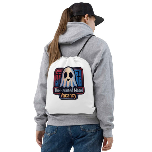 “Haunted Motel Vacancy” Check In, Never Leave Drawstring bag