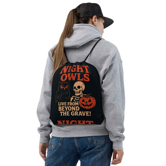 Night Owls — Live from Beyond the Grave! Drawstring bag