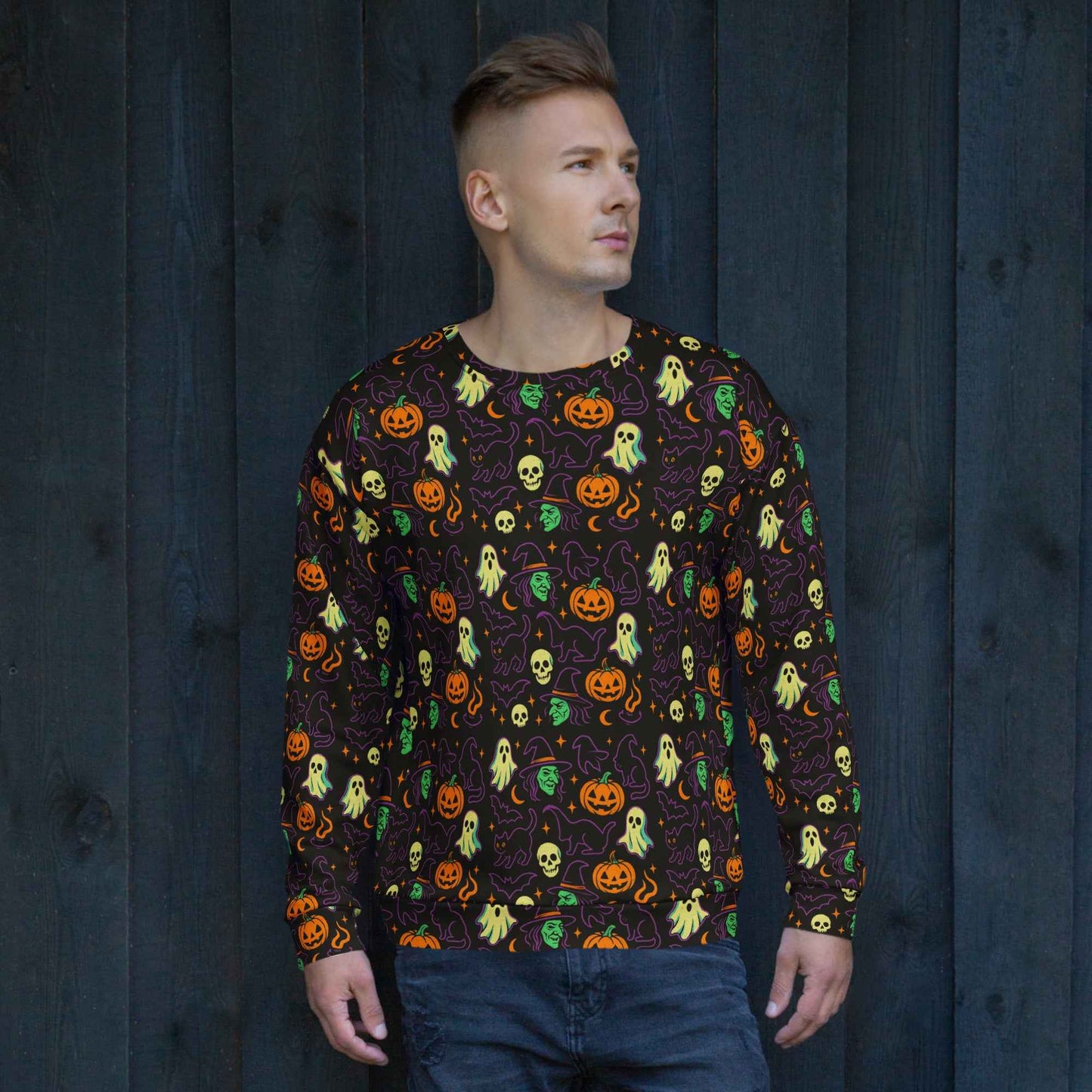 Haunted Halloween Havoc 80s Icon All-Over Print Unisex Sweatshirt