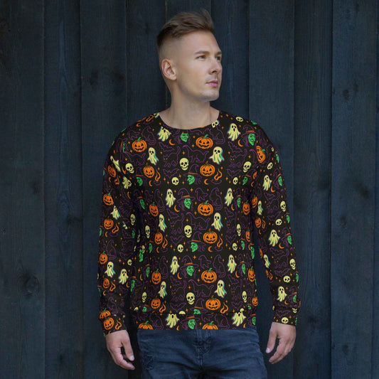 Haunted Halloween Havoc 80s Icon All-Over Print Unisex Sweatshirt