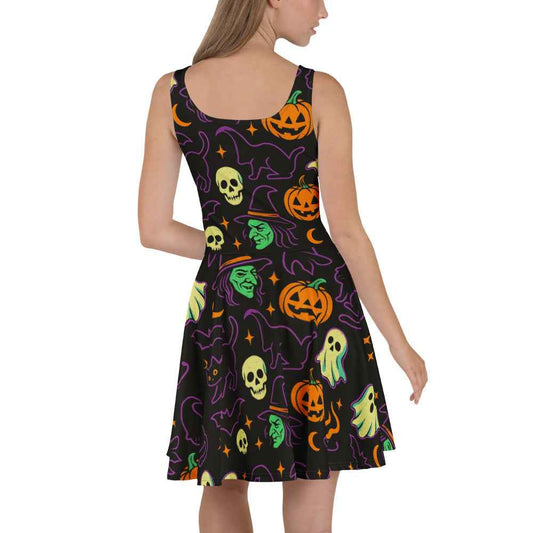 Haunted Halloween Havoc 80s Icon All-Over Print Skater Dress