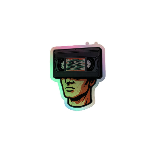 Tape Head Retro VHS Horror Design Holographic stickers  from Rare Plus Apparel – unique movie & pop culture inspired design.