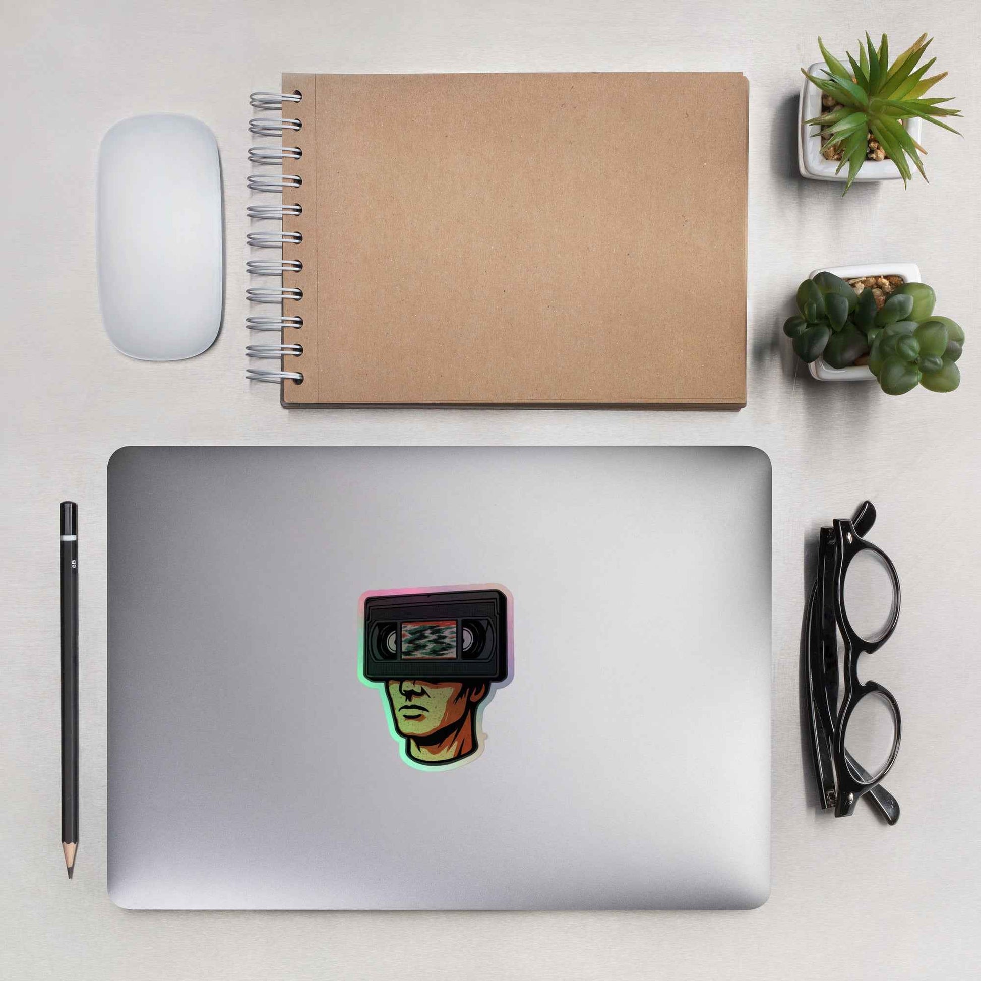 Tape Head Retro VHS Horror Design Holographic stickers