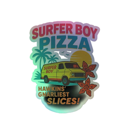 Stranger Things Inspired Surfer Boy Pizza: Holographic stickers