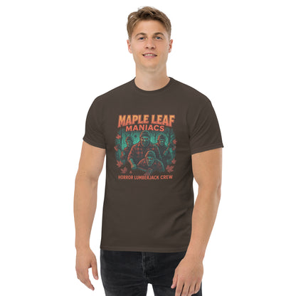 Maple Leaf Maniacs – Horror Lumberjack Crew Unisex classic tee  from Rare Plus Apparel – unique movie & pop culture inspired design.