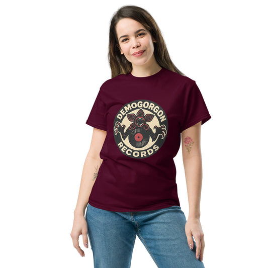 Demogorgon Records Unisex classic tee  from Rare Plus Apparel – unique movie & pop culture inspired design.
