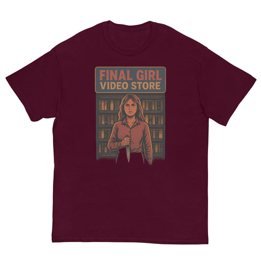 Final Girl Video Store Unisex classic tee  from Rare Plus Apparel – unique movie & pop culture inspired design.