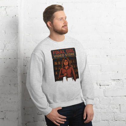 Final Girl Video Store Unisex Sweatshirt  from Rare Plus Apparel – unique movie & pop culture inspired design.