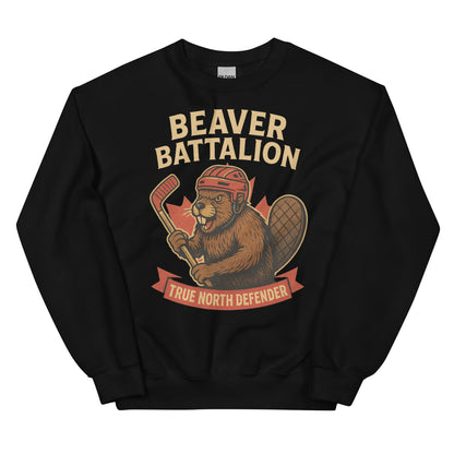 Beaver Battalion – True North Defender Unisex Sweatshirt  from Rare Plus Apparel – unique movie & pop culture inspired design.