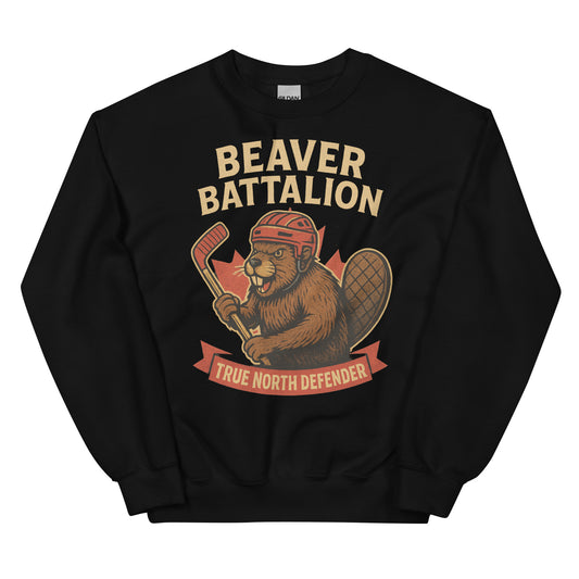 Beaver Battalion – True North Defender Unisex Sweatshirt  from Rare Plus Apparel – unique movie & pop culture inspired design.