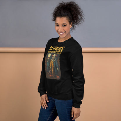 Clowns in a Cornfield Unisex Sweatshirt  from Rare Plus Apparel – unique movie & pop culture inspired design.