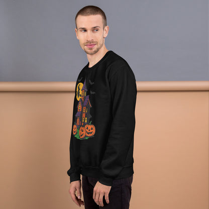Haunted Halloween House Unisex Sweatshirt  from Rare Plus Apparel – unique movie & pop culture inspired design.