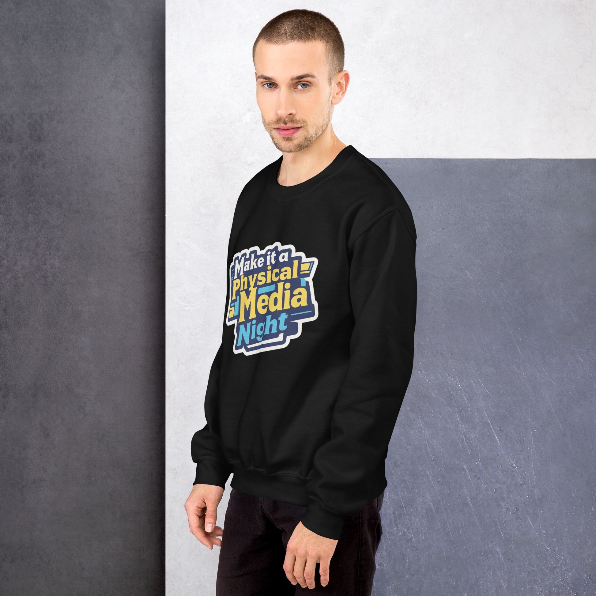 Make it a Physical Media Night Unisex Sweatshirt  from Rare Plus Apparel – unique movie & pop culture inspired design.