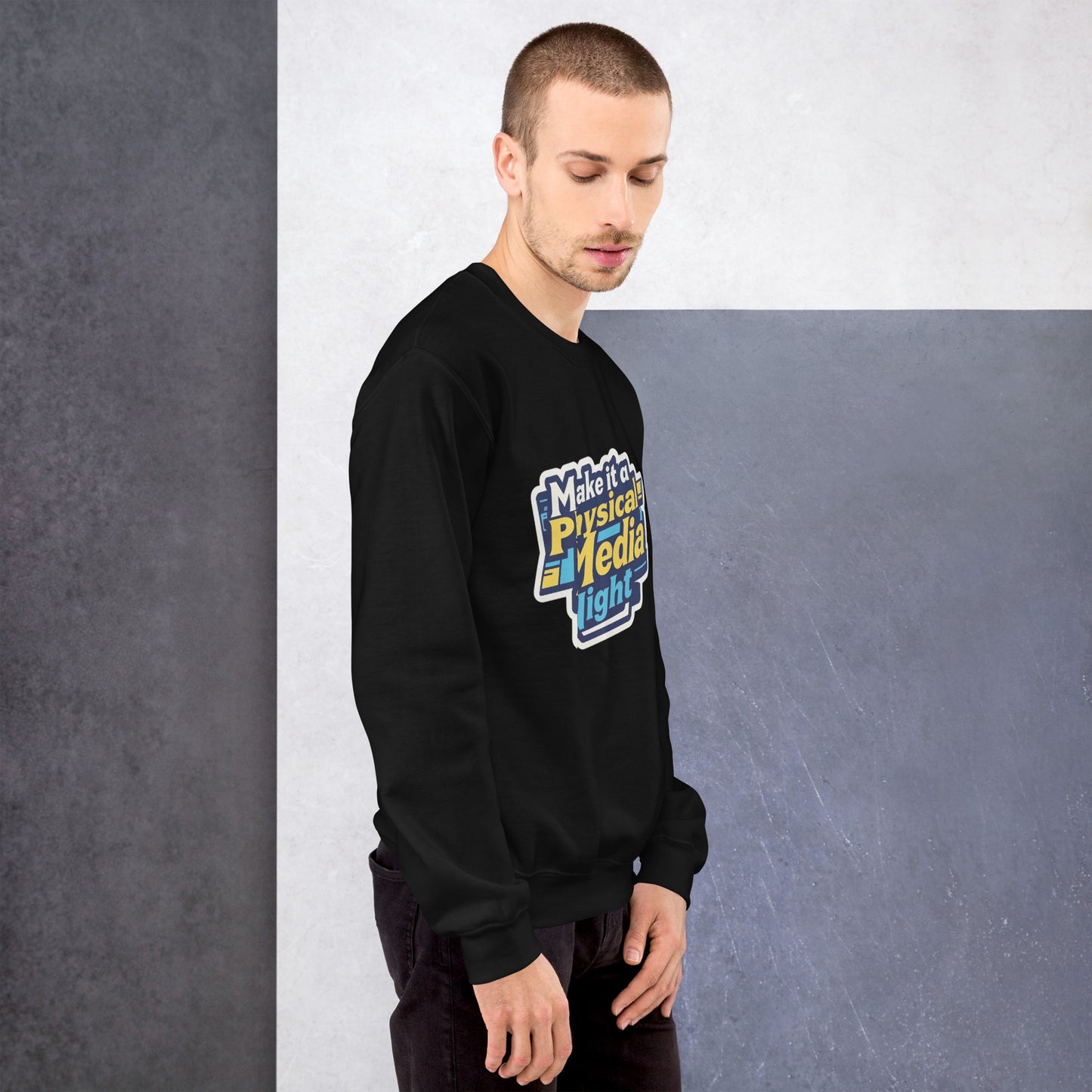 Make it a Physical Media Night Unisex Sweatshirt  from Rare Plus Apparel – unique movie & pop culture inspired design.