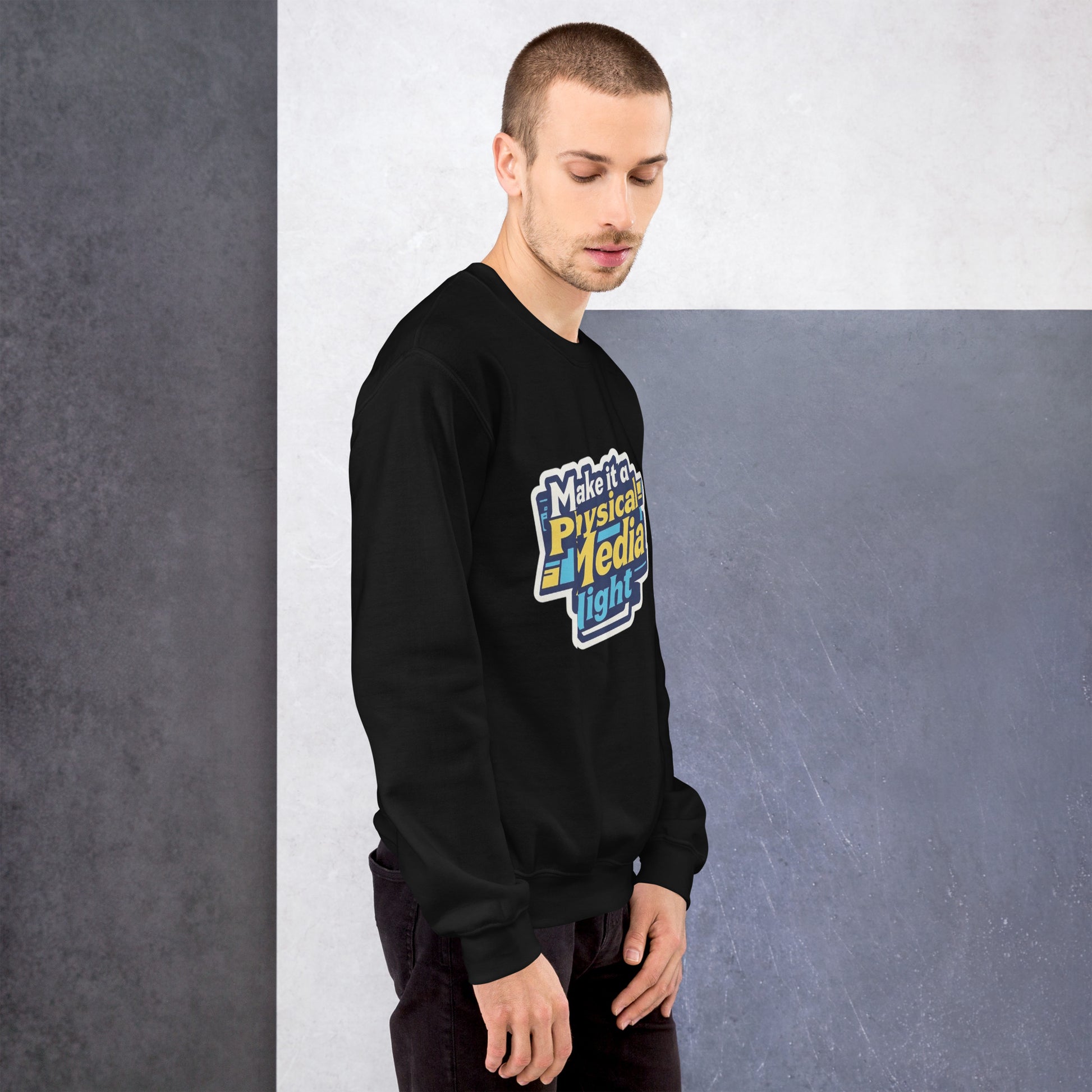 Make it a Physical Media Night Unisex Sweatshirt  from Rare Plus Apparel – unique movie & pop culture inspired design.